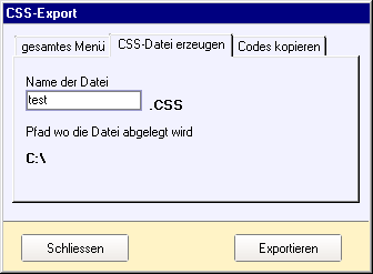Exportdialog zum Export in CSS-Datei